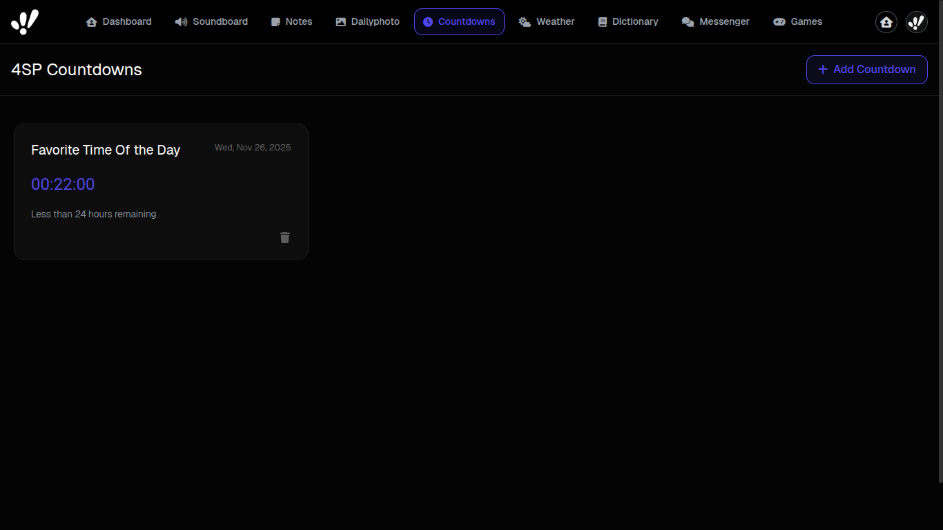 Screenshot of logged-in/countdowns.html